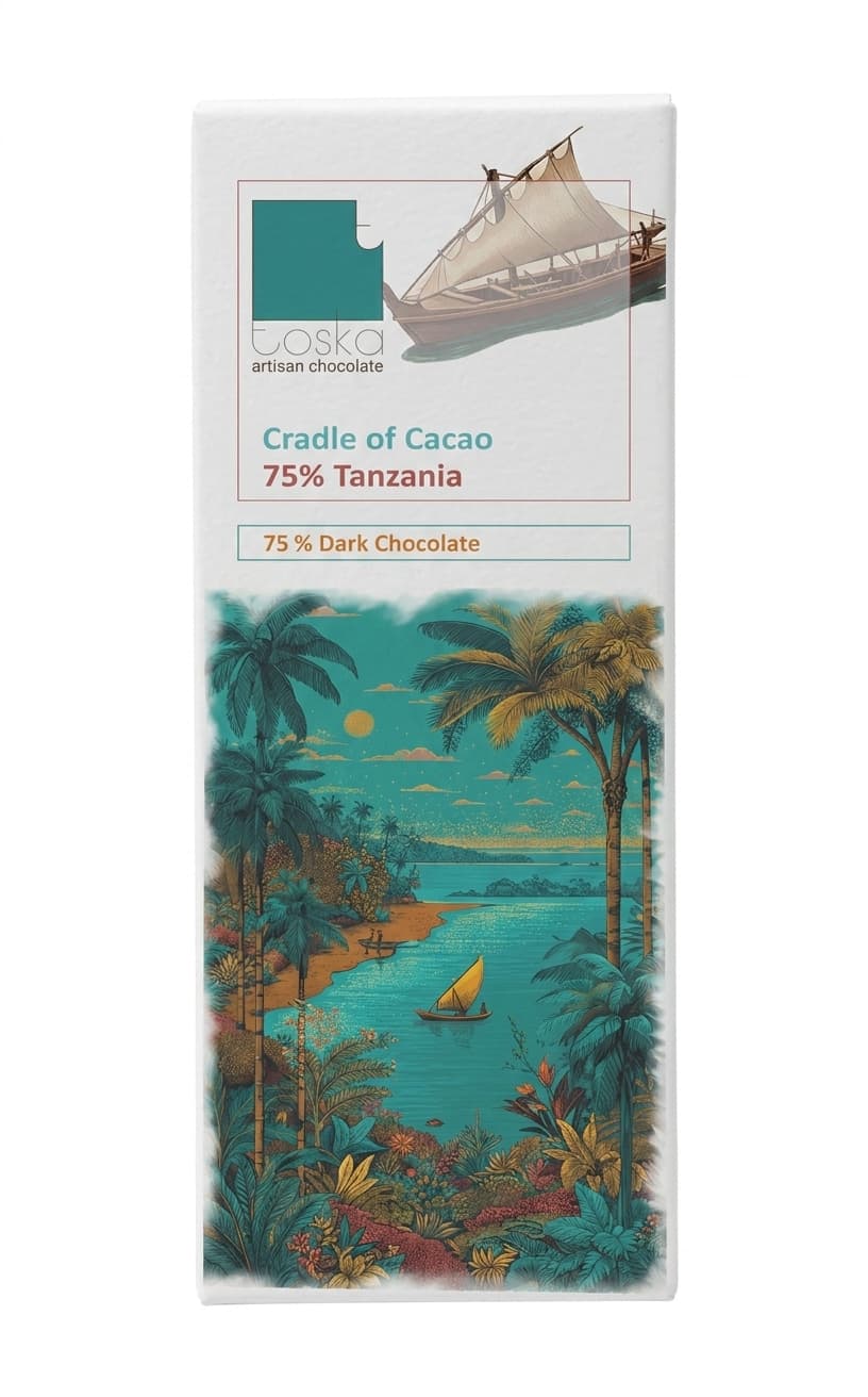 Tanzania 75% 75% dark bar packaging by Toska Chocolates
