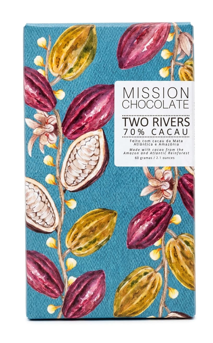 Two Rivers 70% 70% dark bar packaging by Mission Chocolate
