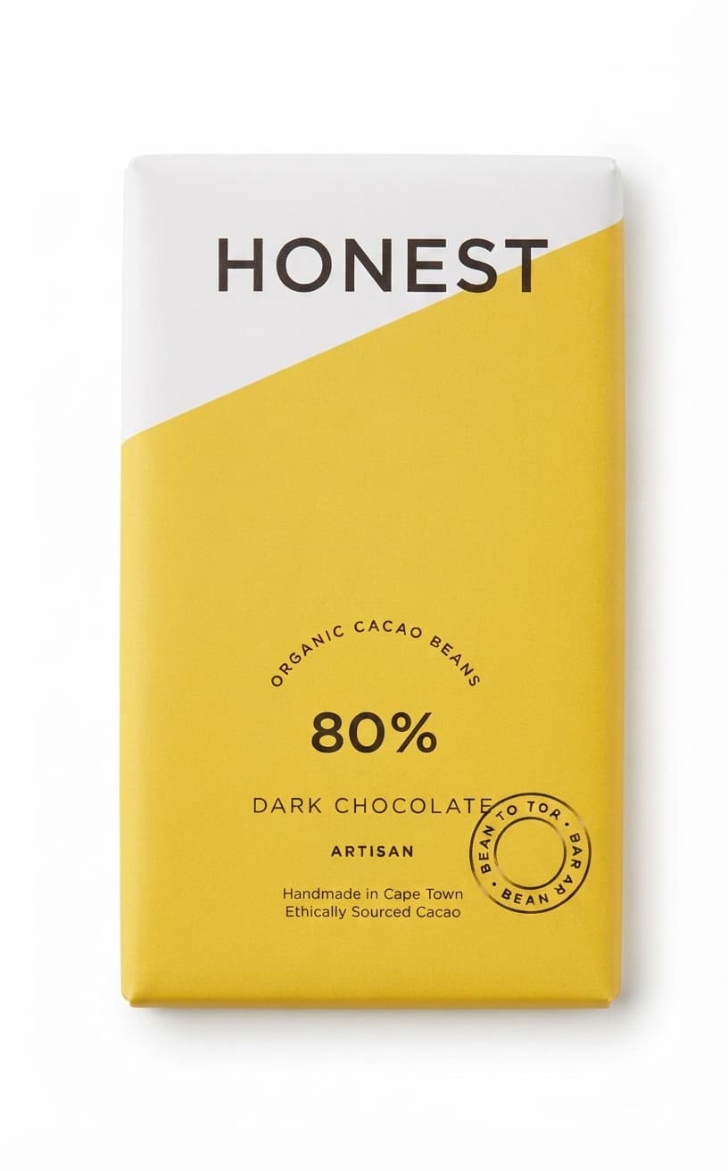 Dark 80% 80% dark bar packaging by Honest Chocolate