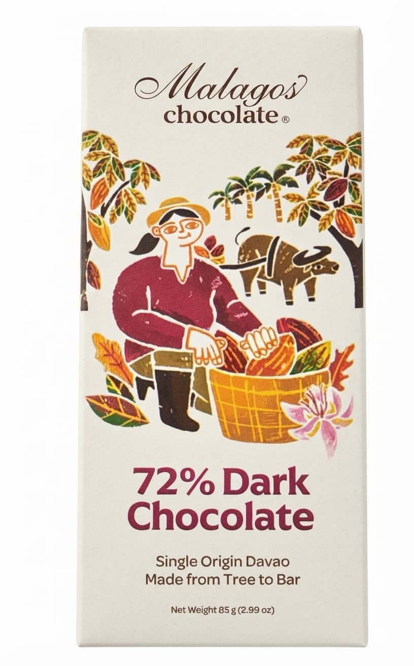 72% Dark 72% dark bar packaging by Malagos