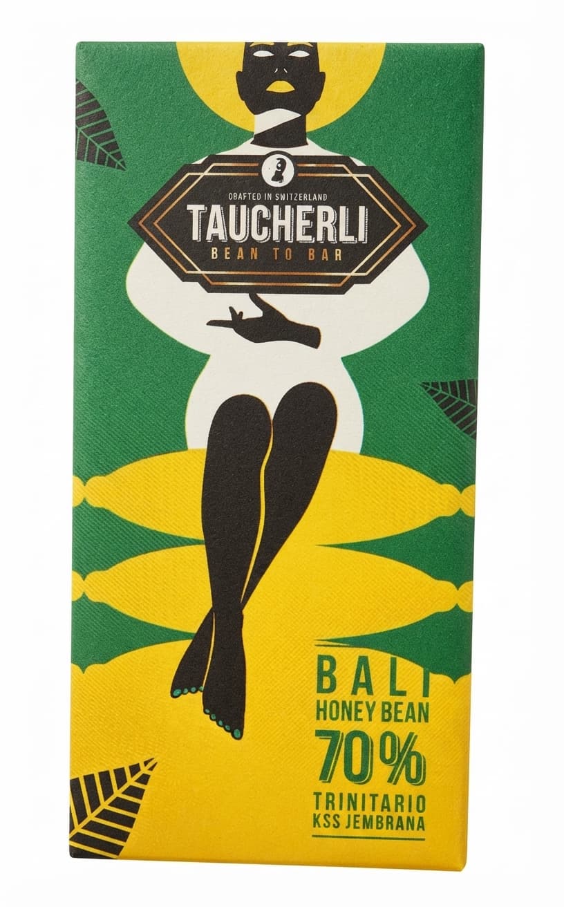 Bali Honey Bean 70% 70% dark bar packaging by Taucherli