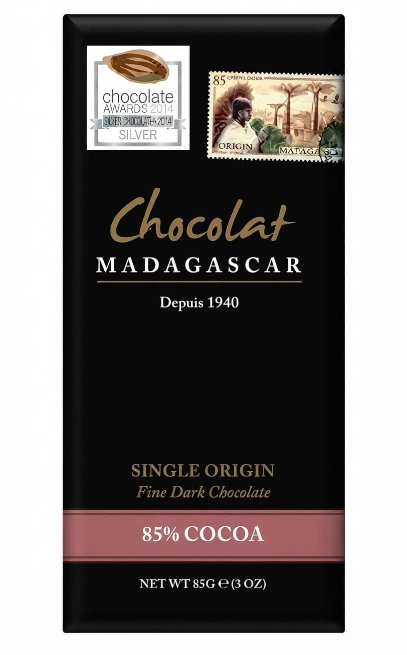 Fine Dark 85% 85% dark bar packaging by Chocolat Madagascar