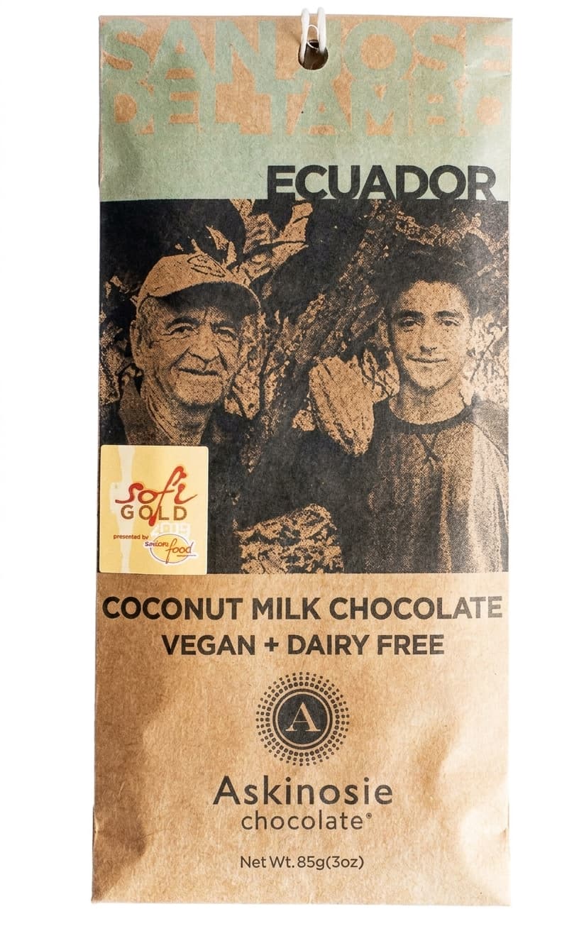Ecuador Coconut Milk 52% milk bar packaging by Askinosie