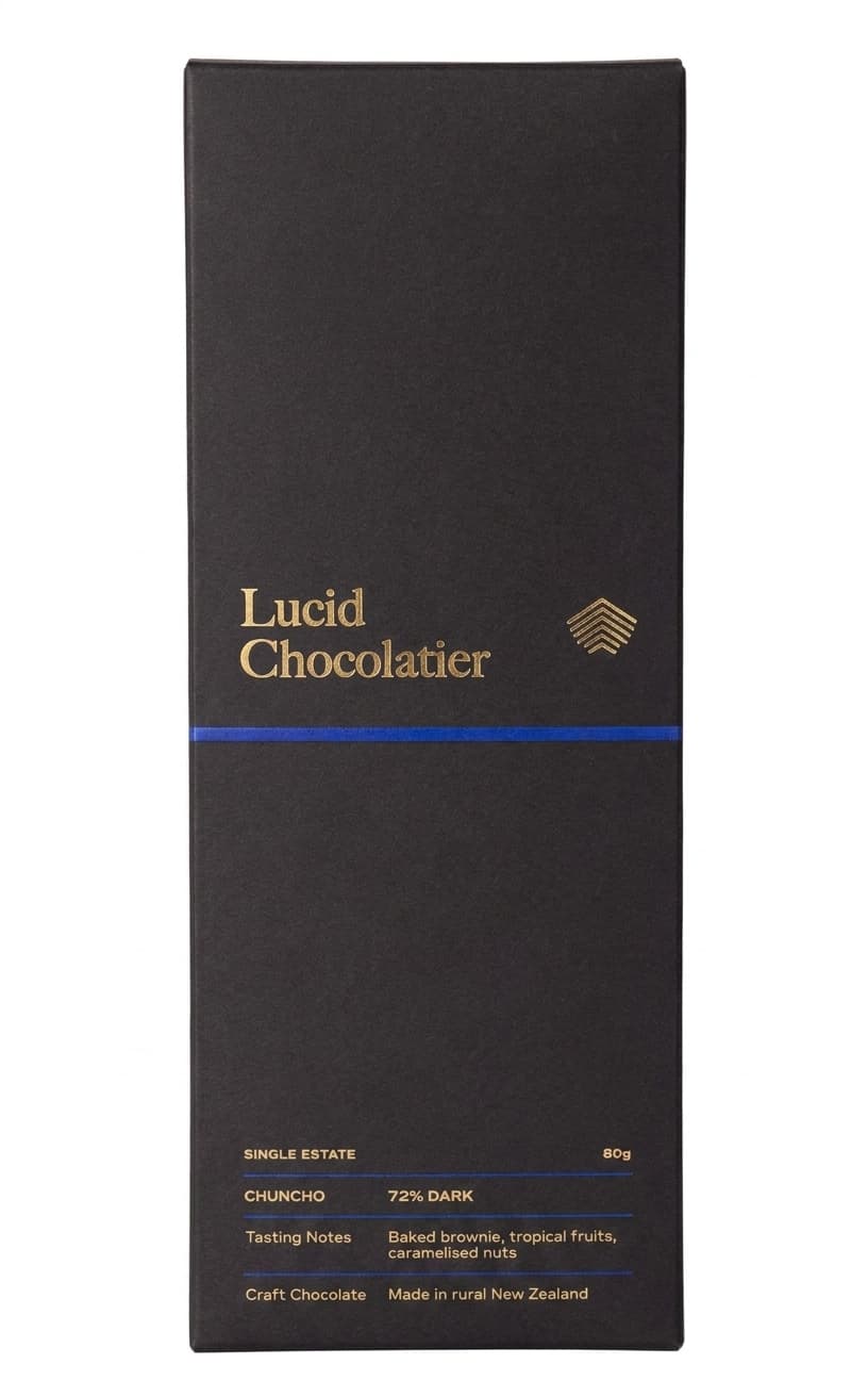 Chuncho 72% Dark 72% dark bar packaging by Lucid Chocolatier