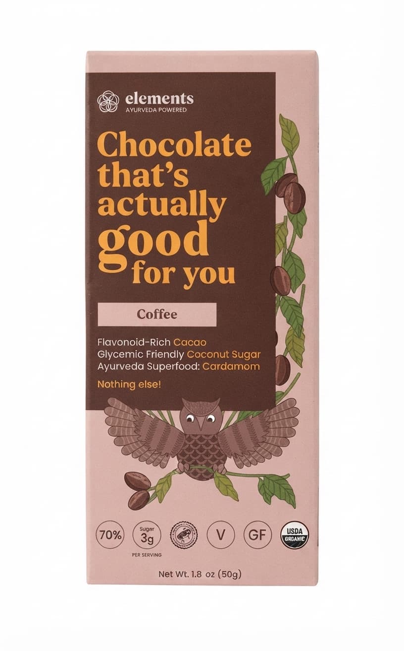 Coffee 70% 70% dark bar packaging by Elements Truffles