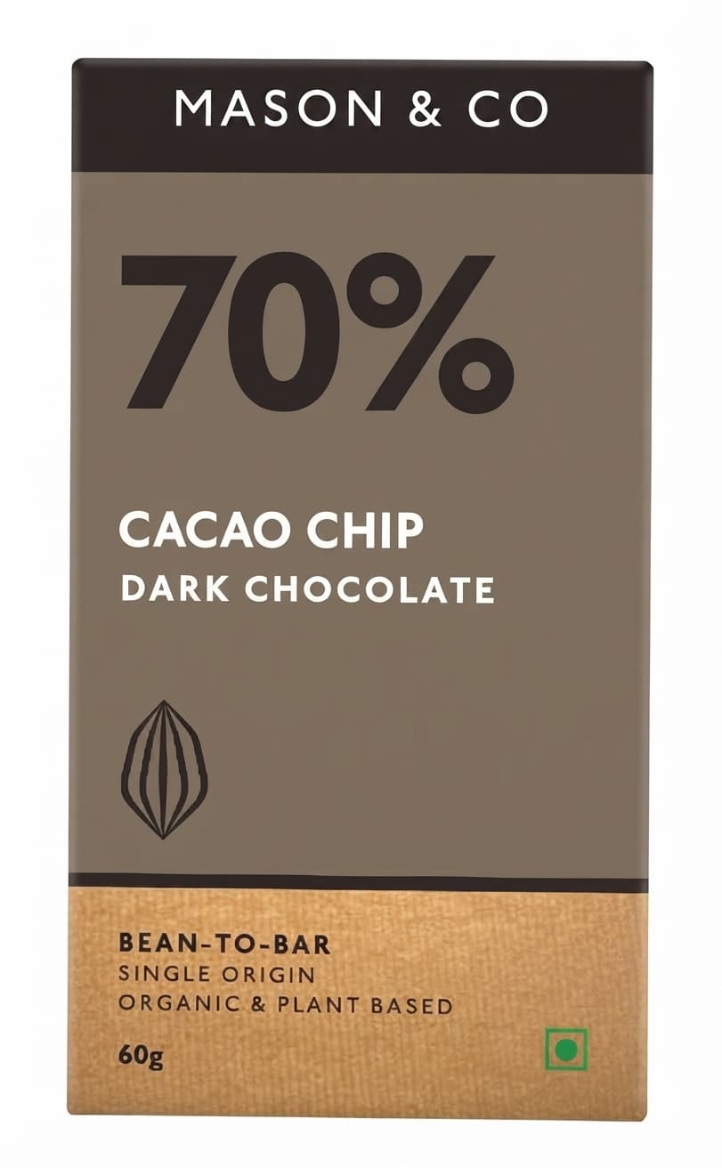 Cacao Chip 70% 70% dark bar packaging by Mason & Co