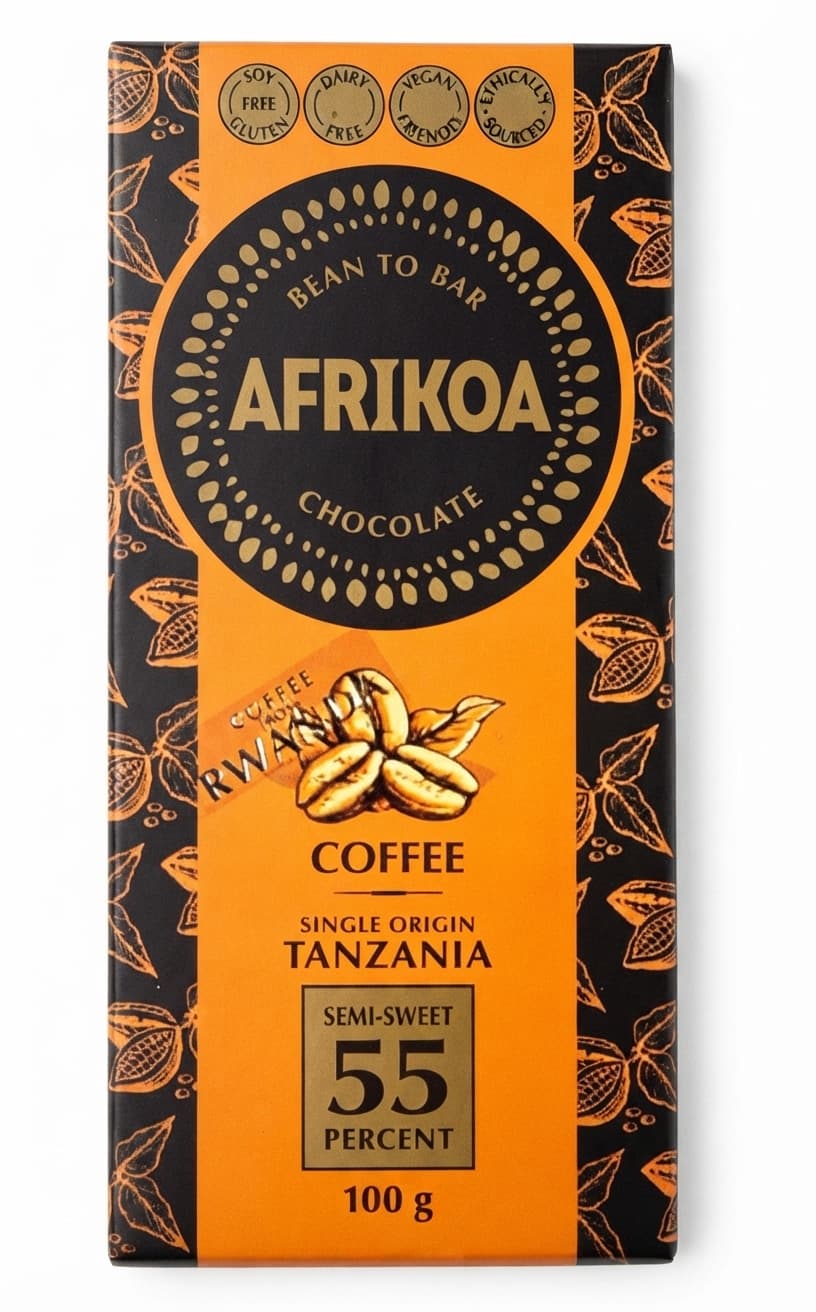 Coffee 55% 55% dark bar packaging by Afrikoa