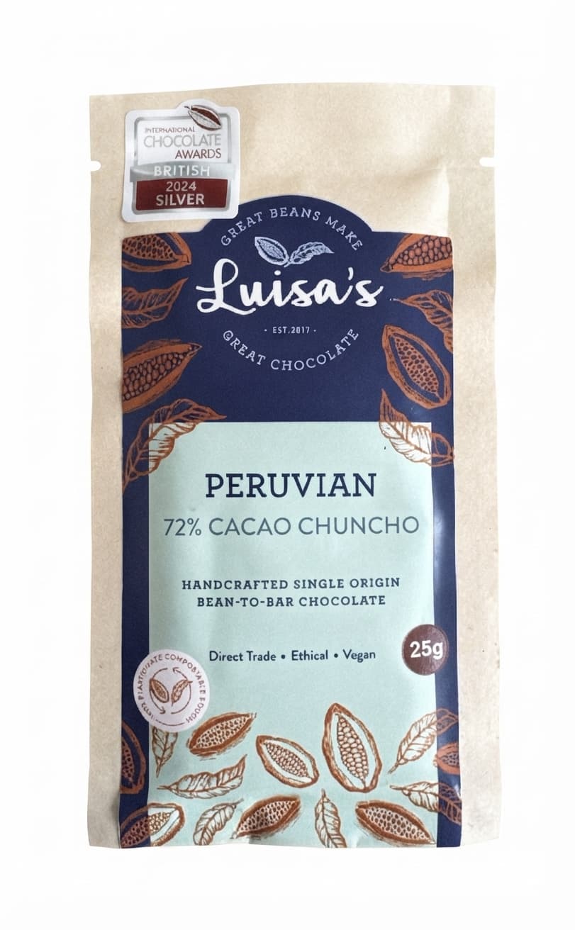 Peruvian Chuncho 72% 72% dark bar packaging by Luisa's