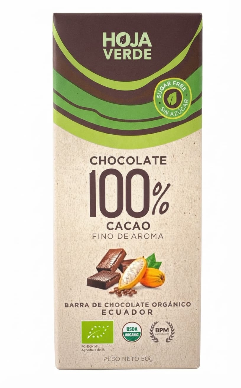 100% 100% dark bar packaging by Hoja Verde