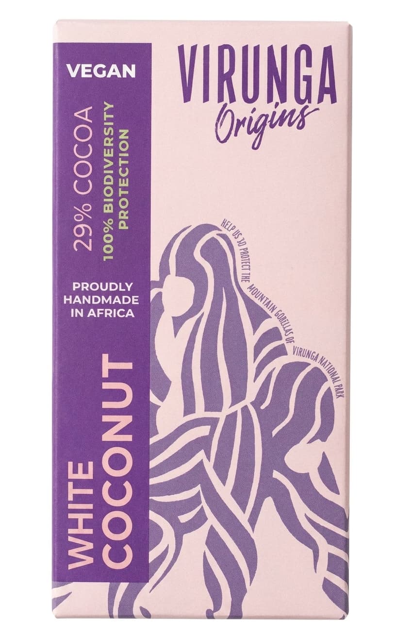 White Coconut 29% white bar packaging by Virunga Origins