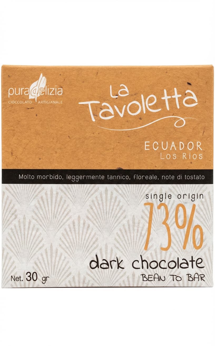 Tavoletta Ecuador Los Rios 73% dark bar packaging by Pura Delizia